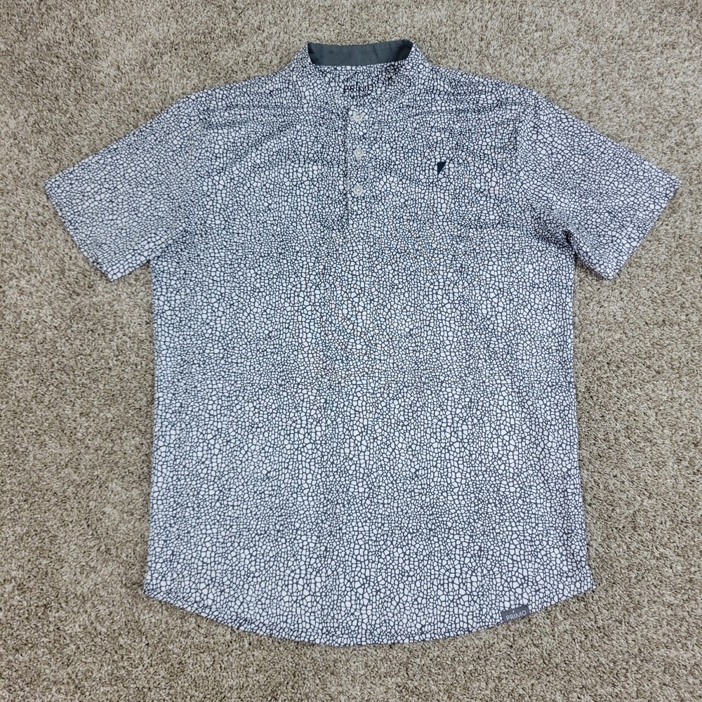 Primo Blade Mens Medium White Gray AOP Performance Stretch Golf Polo SS - Picture 2 of 6